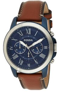 Fossil man Grant不锈钢和皮革手表